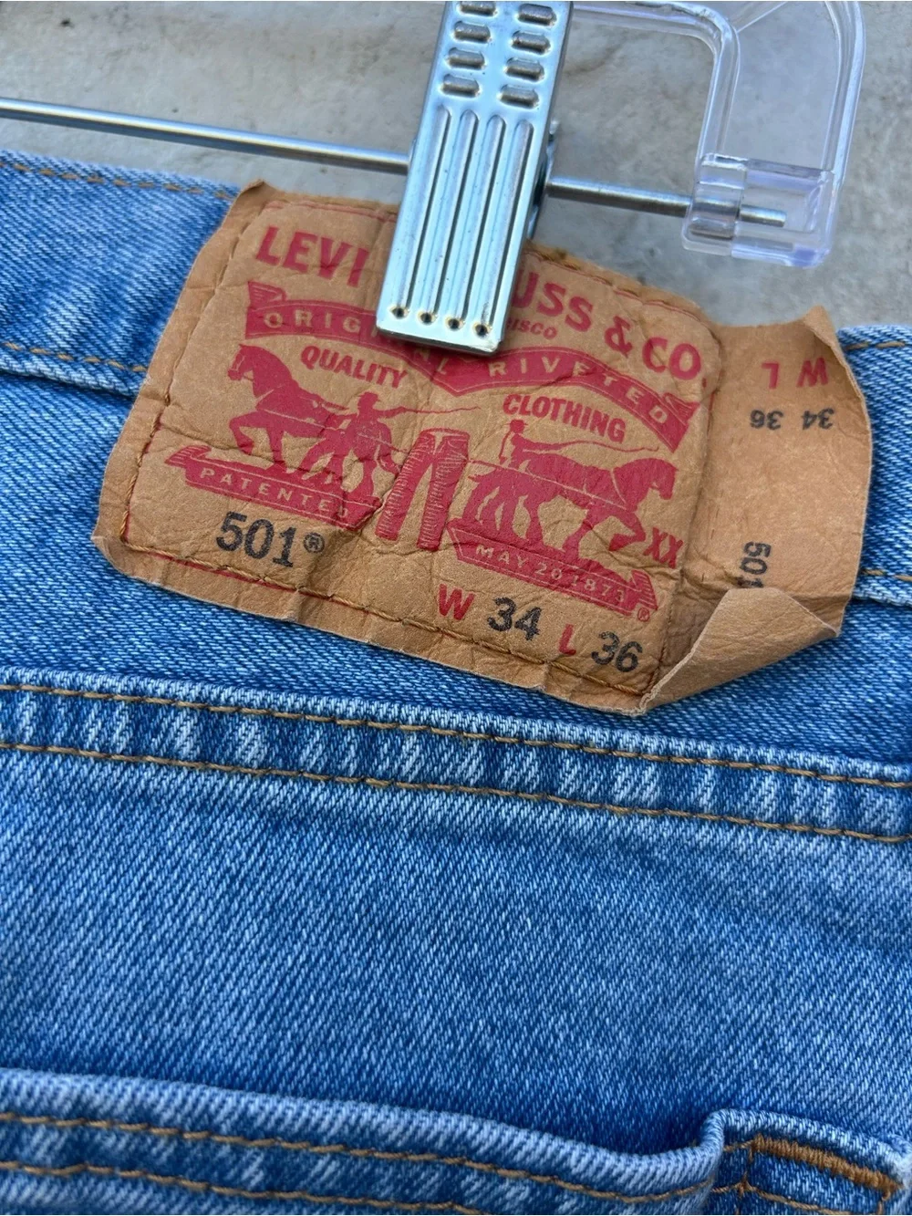 Vintage Levis 501 Jeans Mens 34x36 Made In Egypt Button Fly Straight Light Wash
